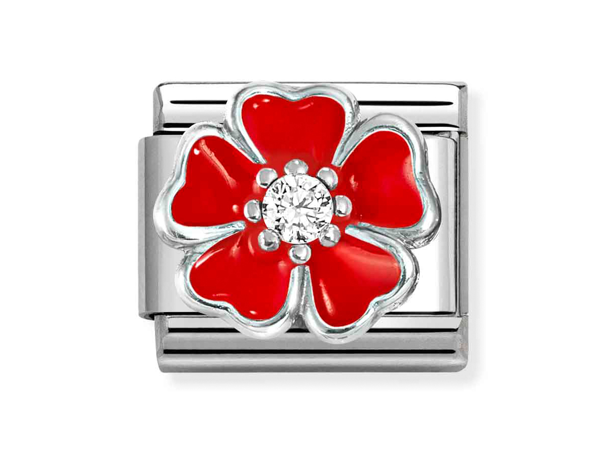 Nomination 330321 20 - CLASSIC Blüte aus Sterling Silber - Emaille & Zirkonia - Rot-Weiß