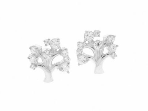 Ohrringe Stecker in Baumform aus Silber rhodiniert, filigran gestaltet und mit Zirkonia besetzt, hochwertiger Schmuck des Herstellers Juwelier Harnisch.