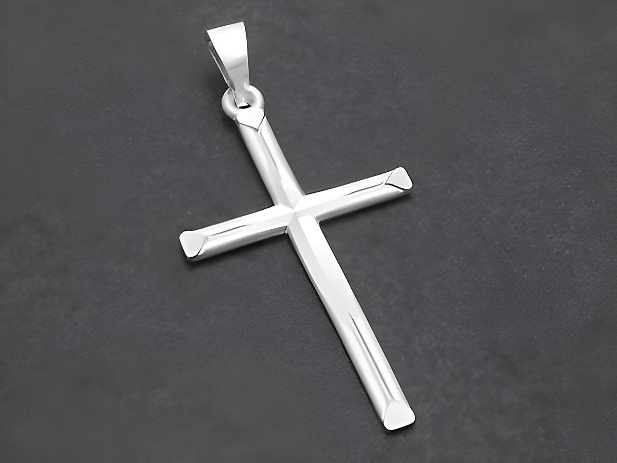 Kreuz Anhänger aus Sterling Silber mit Diamantschliff, Hersteller Juwelier Harnisch, elegantes Design mit feinem Muster, ideal als Schmuckstück oder Geschenk.