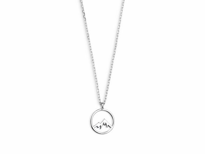 Xenox Sterling Silber Kette XS3175 in 40-45 cm mit einem stilisierten Bergmotiv als Anhänger, ideal für Wanderlust-Liebhaber, an einer Ankerkette.