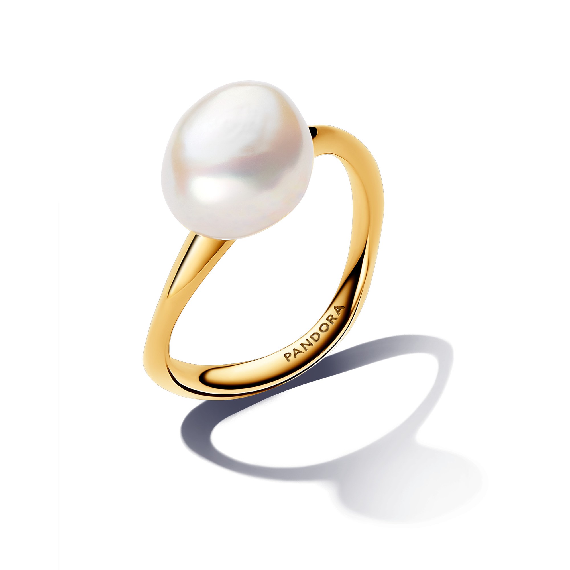 Pandora ESSENCE barocke Süßwasserzuchtperle Ring - Gelbgold verg. - Zuchtperle Weiß