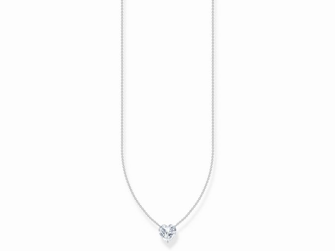 Thomas Sabo Essentials KE2211-051-14-L45V Kette mit einem großen Silberherz und Zirkonia in Weiß, verstellbar von 40 bis 45 cm, elegantes Design für jeden Anlass.