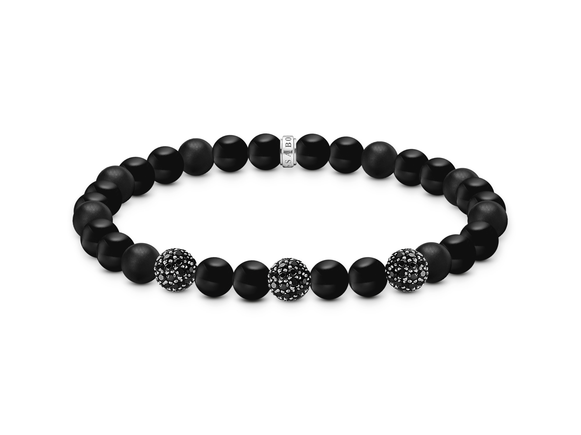 Ein schwarzes Bead Armband von Thomas Sabo mit matten und glitzernden Elemente, ideal für einen modischen Überblick. Das Armband hat eine Länge von 17 cm und gehört zur Rebel Basics Kollektion.
