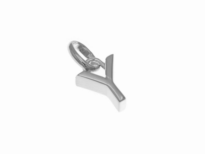 Anhänger aus Sterling Silber in Form des Buchstabens Y, poliert und rhodiniert, hergestellt von Juwelier Harnisch, ideal für personalisierte Schmuckstücke.