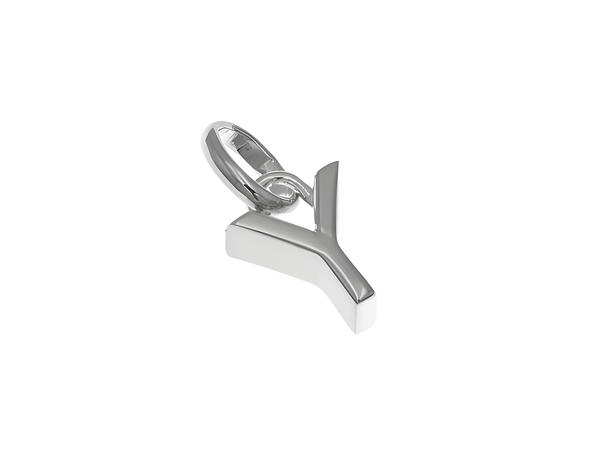 Anhänger aus Sterling Silber in Form des Buchstabens Y, poliert und rhodiniert, hergestellt von Juwelier Harnisch, ideal für personalisierte Schmuckstücke.