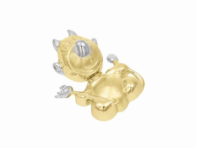 Gold Anhänger Teufel beweglich BICOLOR aus Gold 585, gefertigt vom Juwelier Harnisch, zeigt eine charmante Teufelsfigur mit goldener und silberner Oberfläche.