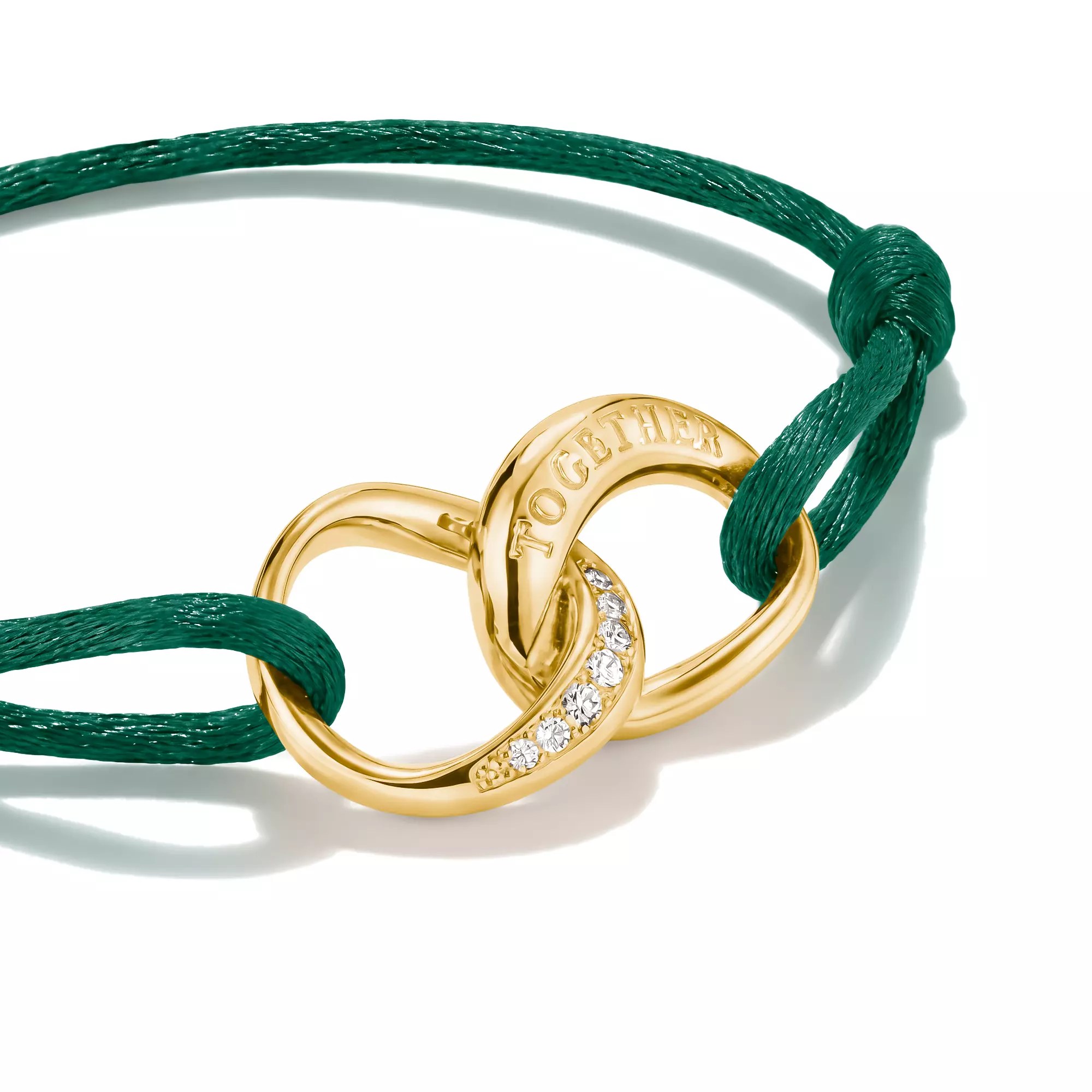 Thomas Sabo Together - Armband - 24 cm - 18K Gelbgold-Vergoldung & Textil - grün – Ansicht 2