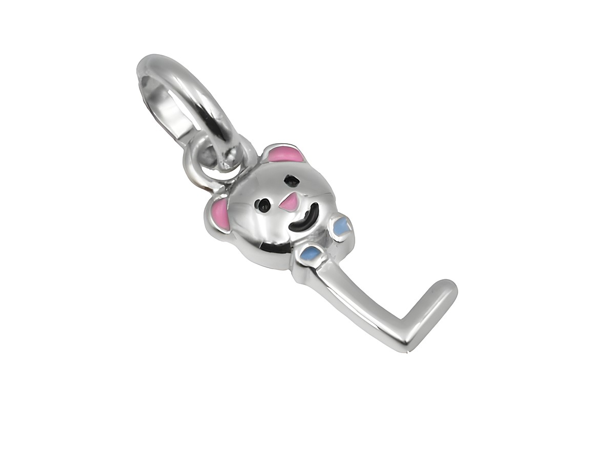 Teddy Anhänger aus 925 Sterling Silber, poliert und rhodiniert, mit niedlichem Gesicht und bunten Akzenten, ideal für Kinder, Hersteller Juwelier Harnisch.