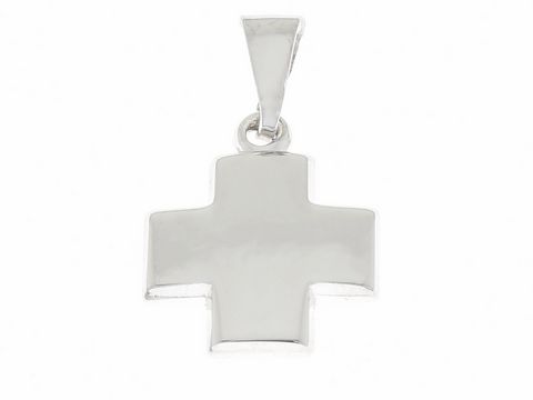 Silber Anhänger in Form eines gleichschenkligen Kreuzes, rhodiniert und schlicht, hergestellt von Juwelier Harnisch. Ideal für jeden Anlass und stilvolle Outfits.