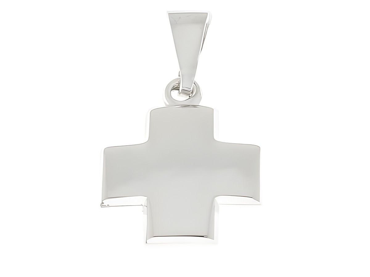 Silber Anhänger in Form eines gleichschenkligen Kreuzes, rhodiniert und schlicht, hergestellt von Juwelier Harnisch. Ideal für jeden Anlass und stilvolle Outfits.