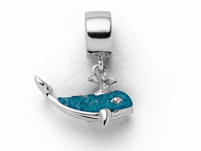 Sterling Silber Charm in Walfischform mit blauem Steinsand, glänzende Oberfläche und feine Details, ideal für modischen Schmuck, Hersteller DUR.