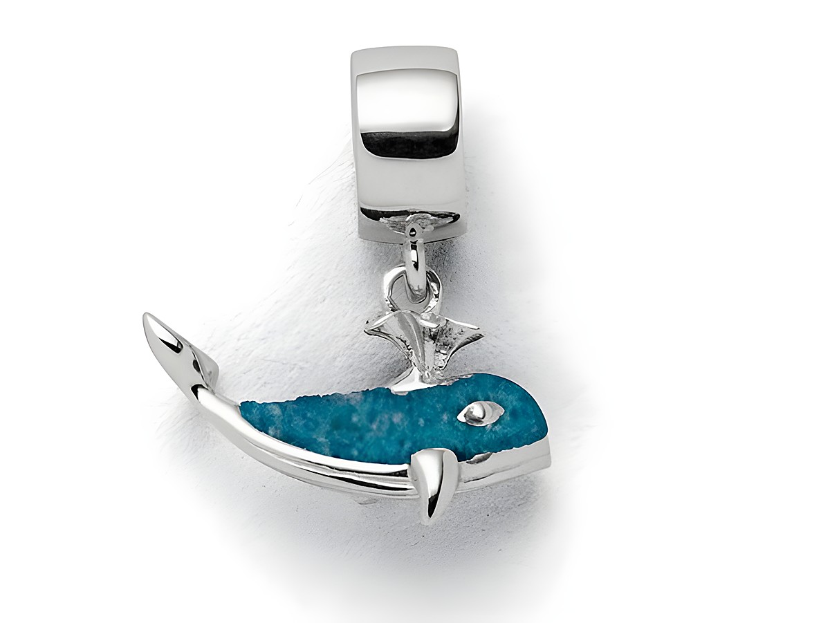 Sterling Silber Charm in Walfischform mit blauem Steinsand, glänzende Oberfläche und feine Details, ideal für modischen Schmuck, Hersteller DUR.