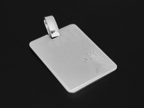Silber Anhänger mit gravierter Platte und Sternzeichen Jungfrau, rhodiniert und mattiert, hergestellt von Juwelier Harnisch, ideal als persönliches Geschenk oder Schmuckstück.