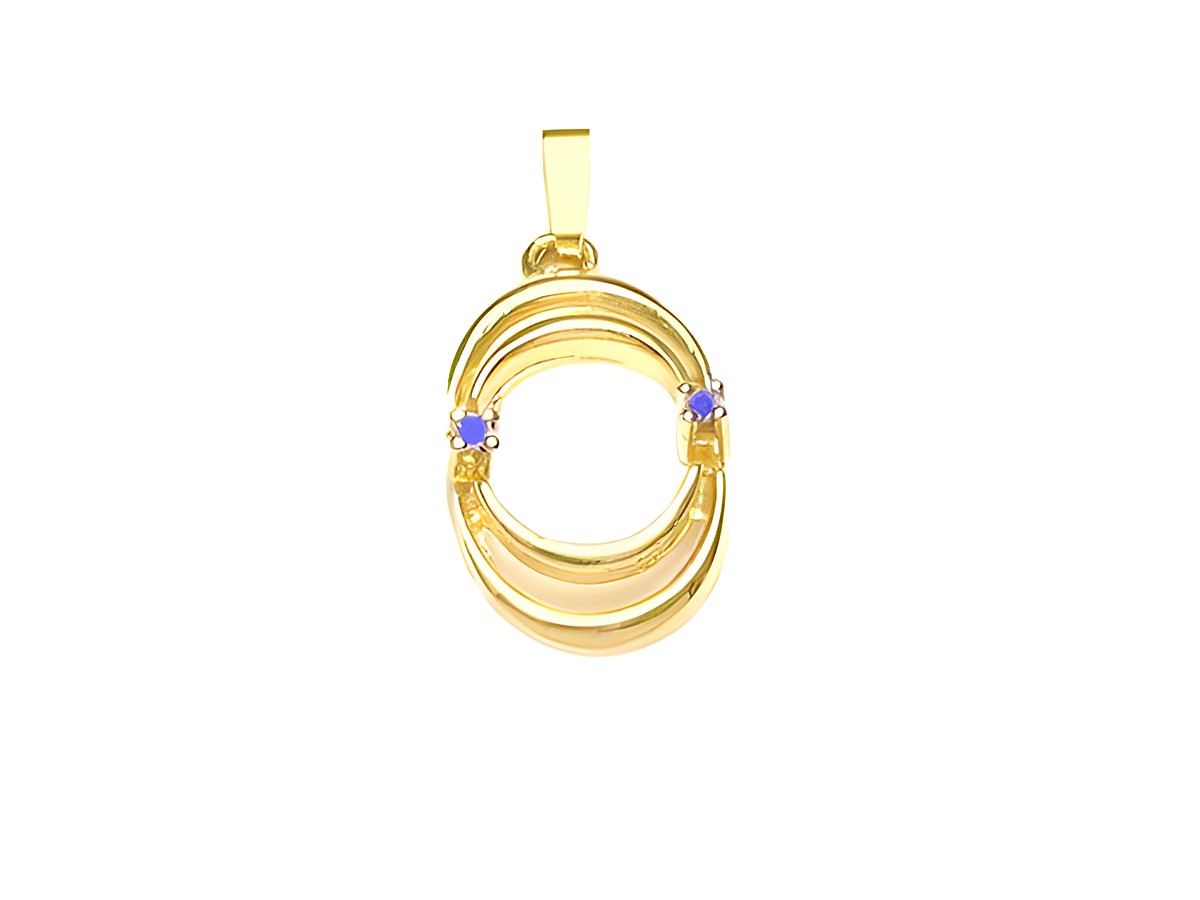 Saphir Saphir Gold Anhänger Designer Schmuck Hersteller Juwelier Harnisch Saphir eleganter Goldanhänger mit zwei blauen Saphiren in einem modernen, geschwungenen Design.