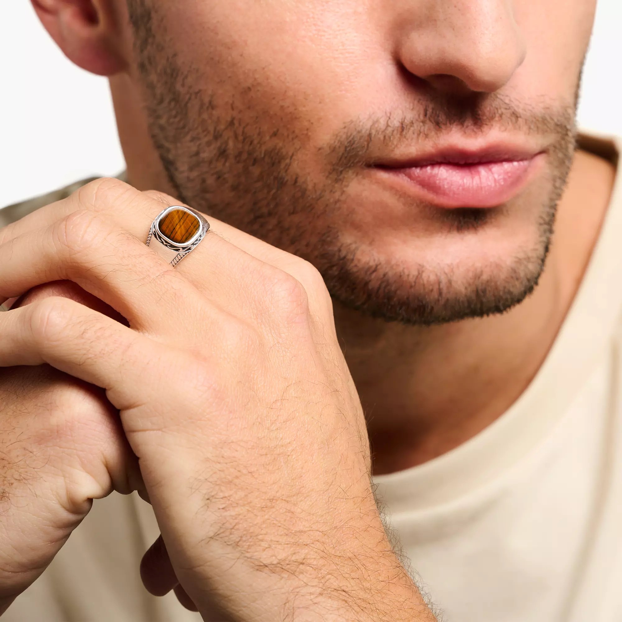 Thomas Sabo Herrenring Sterling Silber geschw. - Tigerauge – Ansicht 2