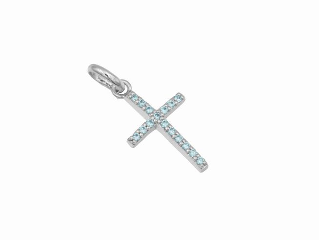 Anhänger Kreuz bezaubernd aus rhodiniertem Sterling Silber mit blauen Zirkonia-Steinen, Hersteller Juwelier Harnisch, elegantes Design, ideal für individuelle Schmuckstücke.