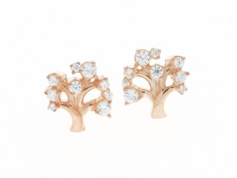 Ohrringe Stecker in Baumform aus Silber rosé vergoldet, filigran verarbeitet, verziert mit funkelndem Zirkonia, Hersteller Juwelier Harnisch.