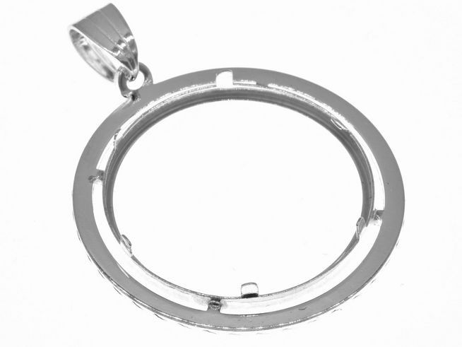 Münzfassung Anhänger aus 925 Sterling Silber, diamantiert, für Münzen bis 30 mm Durchmesser, hergestellt von Juwelier Harnisch. Ideal für individuelle Schmuckgestaltungen.