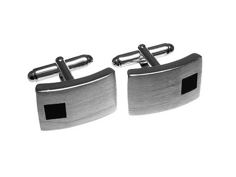 Manschettenknöpfe 925 Sterling Silber mattiert 20g von Juwelier Harnisch, Echt Silber, mit rechteckiger Form und schwarzem Element auf der Vorderseite, elegant und modern.