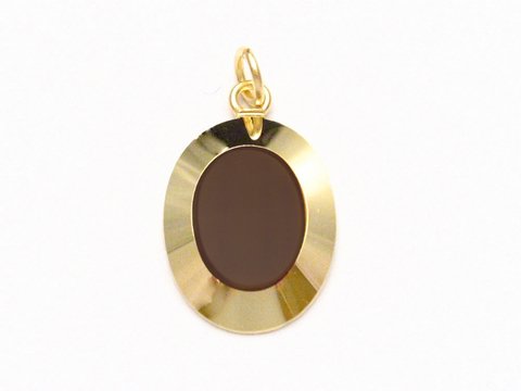 Ovaler Anhänger mit Doublé Gold Auflage und Tigerauge, Hersteller Juwelier Harnisch, eleganter Schmuck für individuelle Akzente. Ideal als besonderes Geschenk oder für persönliche Freude.
