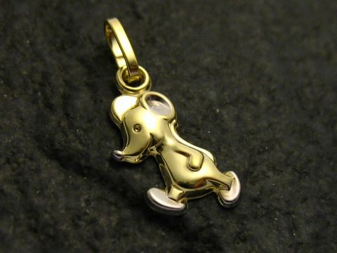 Bicolor Gold Anhänger in Form einer stilisierten Maus aus dem Hause Juwelier Harnisch, niedliches Tierdesign mit glänzenden Oberflächen und verspielten Details.