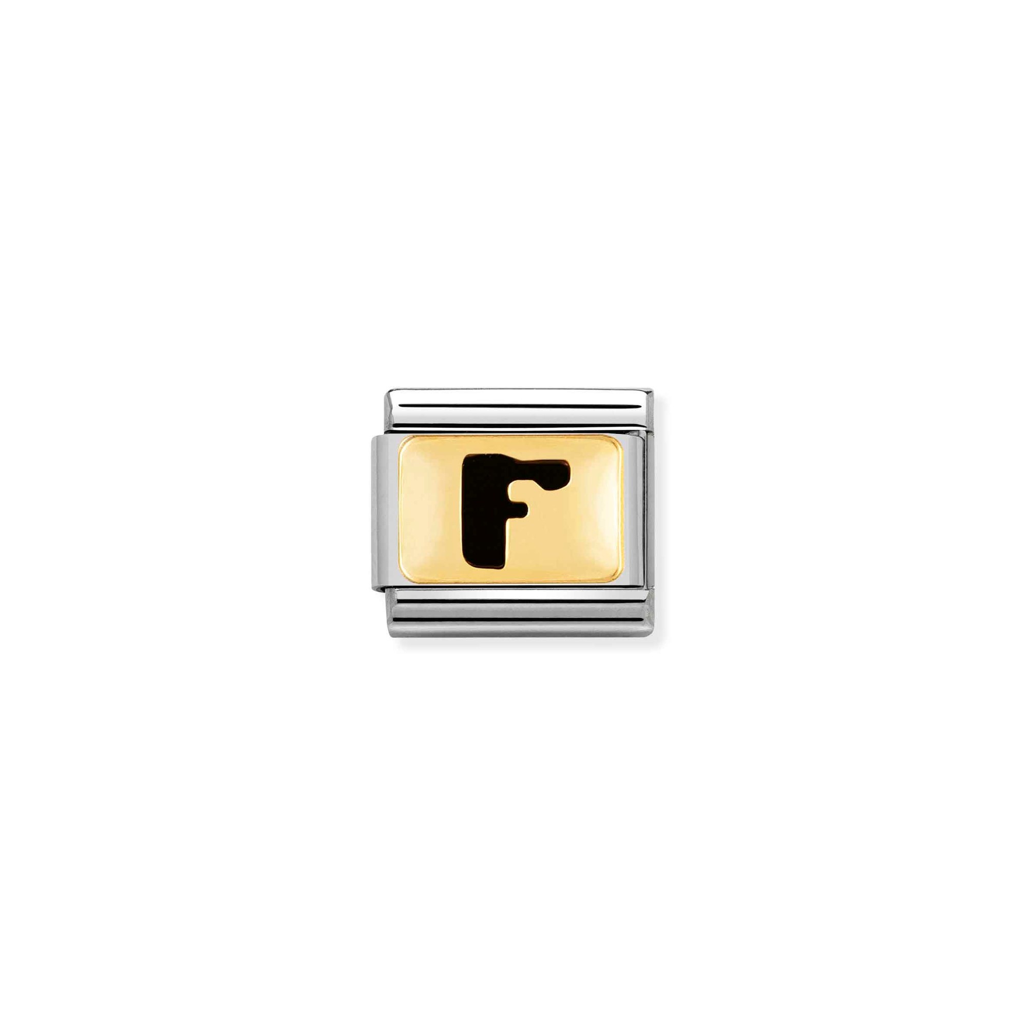 Nomination Composable Classic Charm Buchstabe F schwarz - Edelstahl, Gold 750 Gelbgold, Emaille