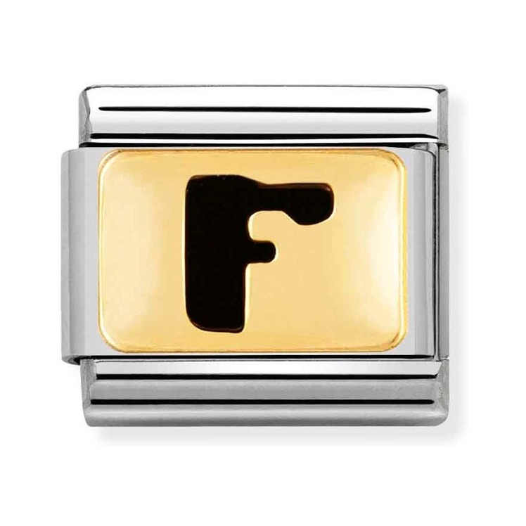 Nomination Composable Classic Charm Buchstabe F schwarz - Edelstahl, Gold 750 Gelbgold, Emaille