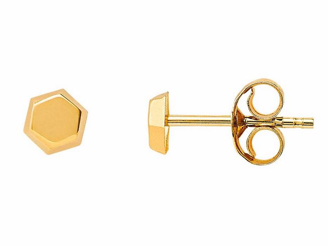 Gelbgold 585 Ohrstecker von Xenox, poliert, in hexagonaler Form, zeitloses Design, idealer Echt Gold Ohrschmuck für elegante Anlässe oder den Alltag.