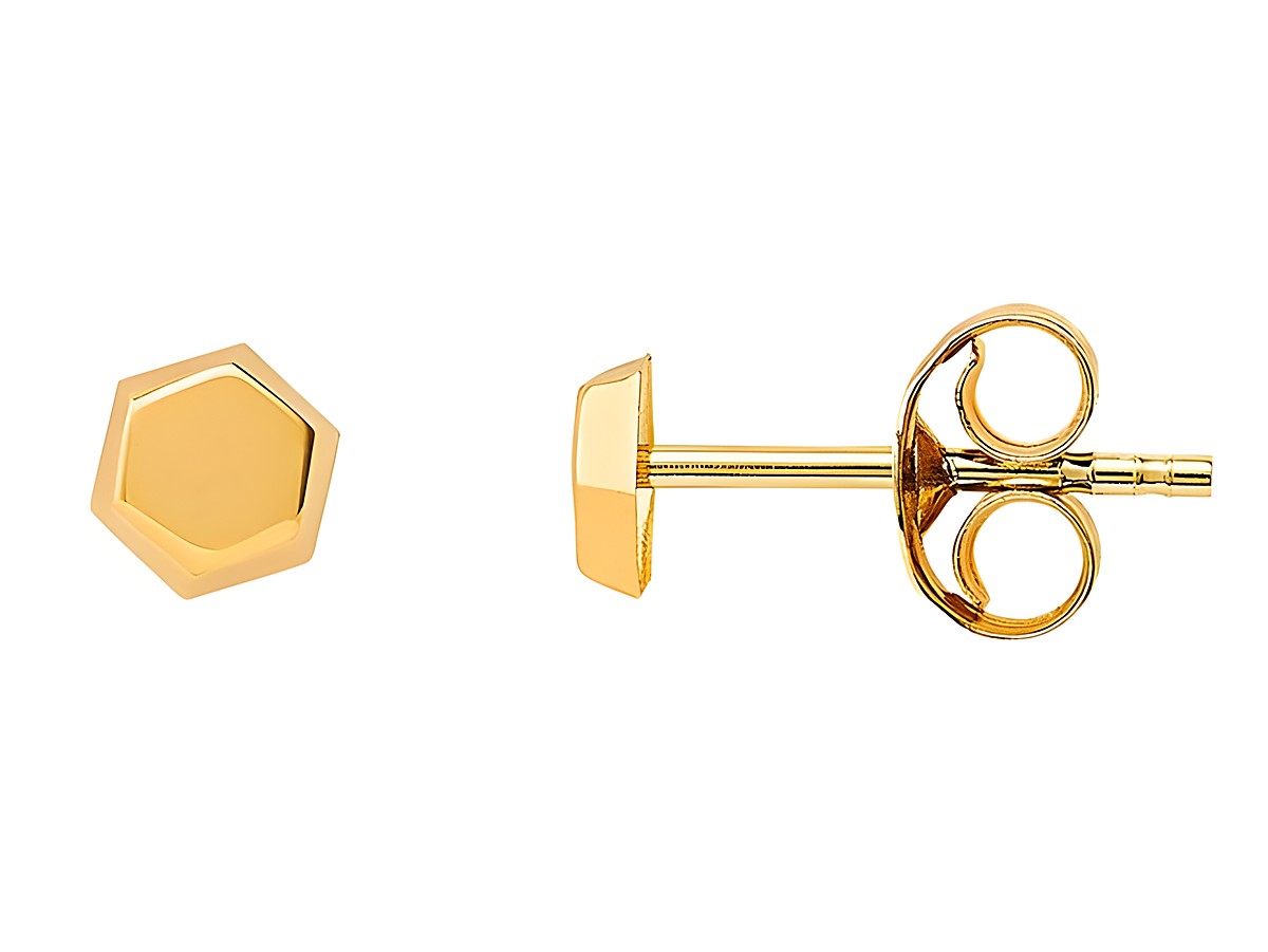 Gelbgold 585 Ohrstecker von Xenox, poliert, in hexagonaler Form, zeitloses Design, idealer Echt Gold Ohrschmuck für elegante Anlässe oder den Alltag.