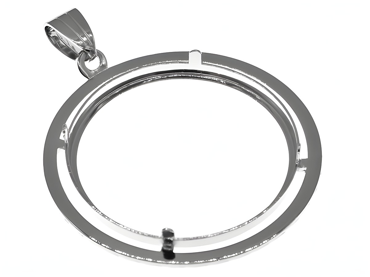 Rhodinierter Anhänger aus 925 Sterling Silber in Münzfassung für maximal 30,7 mm Durchmesser, geeignet für Münzen bis 3,5 cm, von Juwelier Harnisch, diamantierte Oberfläche. – Ansicht 3