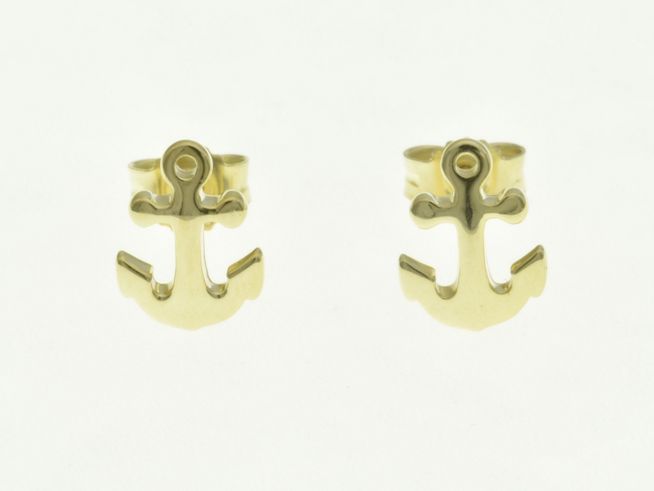 400163-0 Anker Ohrstecker aus Gelbgold 585 im maritimen Design, Hersteller Juwelier Harnisch, ohne Stein, stilvoll und elegant gestaltet in Form eines Ankers.