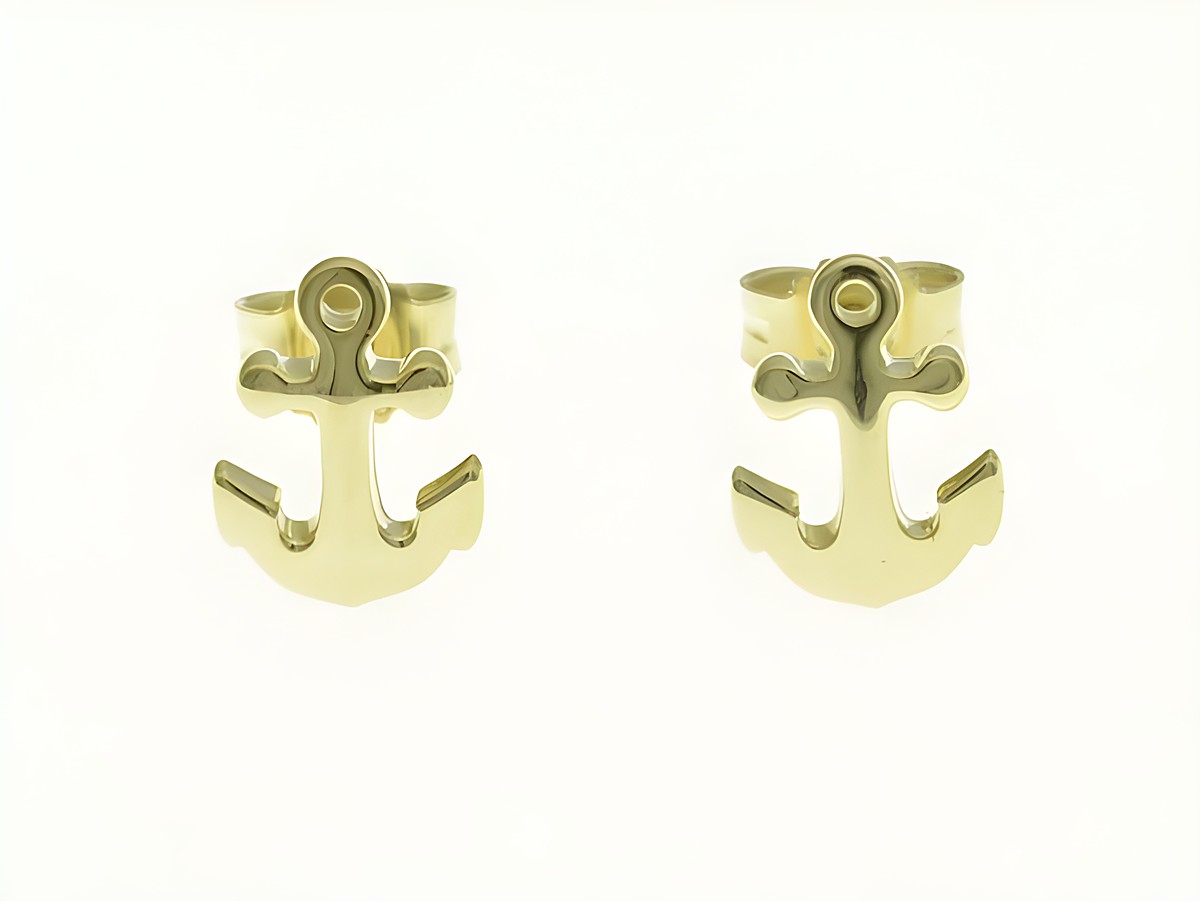 Anker Ohrstecker aus Gelbgold 585 im maritimen Design, Hersteller Juwelier Harnisch, ohne Stein, stilvoll und elegant gestaltet in Form eines Ankers.