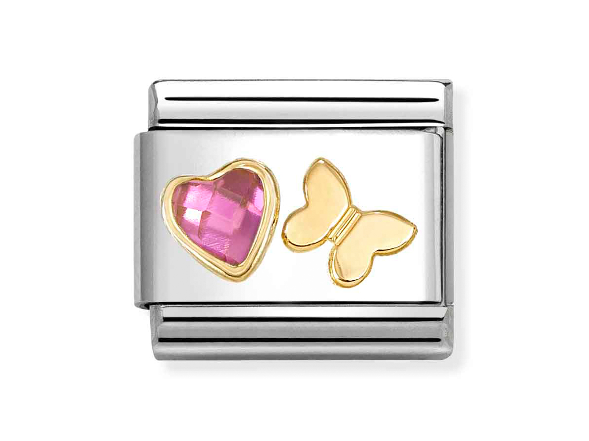 Nomination 030613 14 - CLASSIC fac. Zirkonia & 750/- Gelbgold - Schmetterling-Magenta