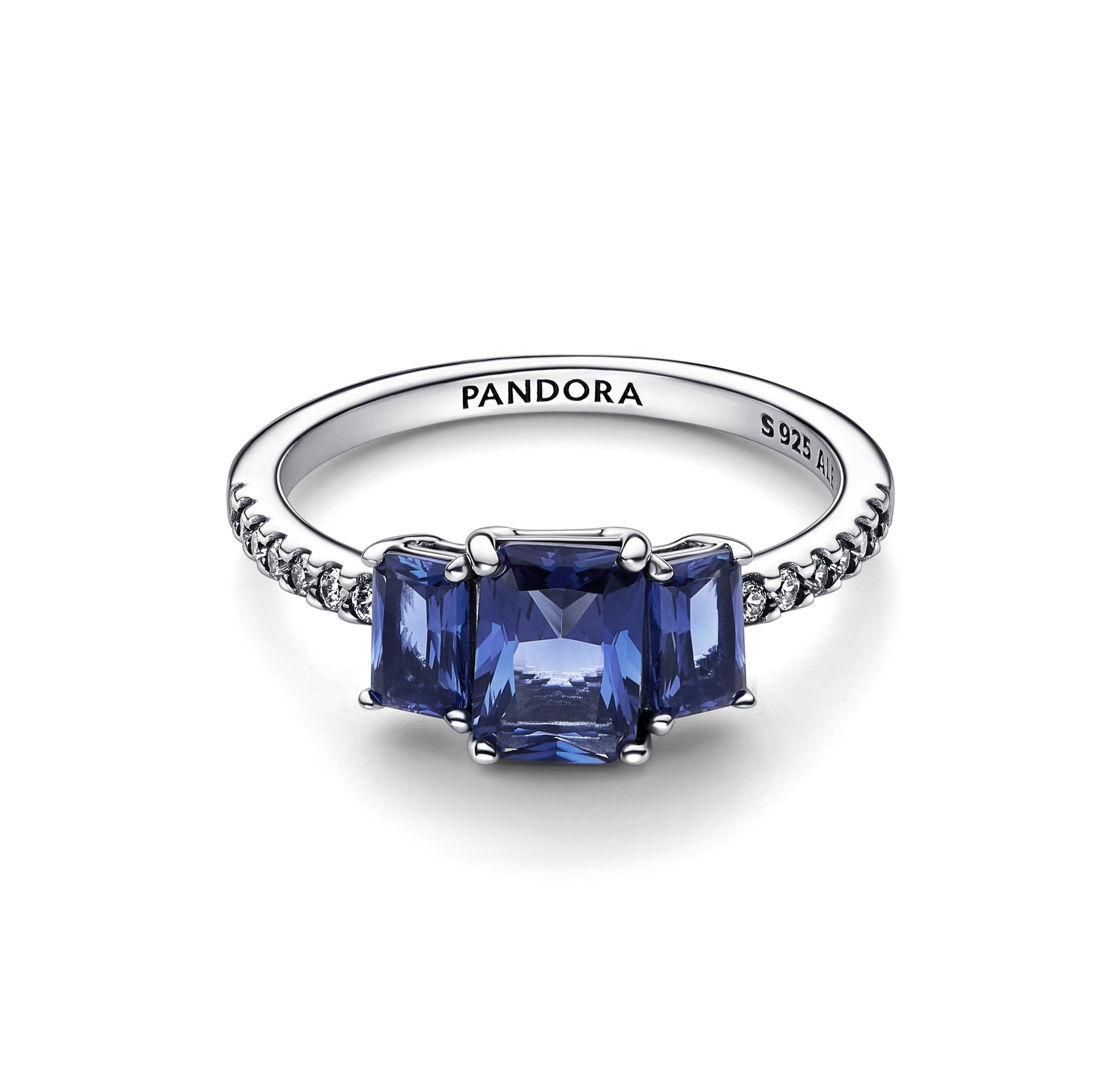 Pandora blauer rechteckiger funkelnder Drei-Stein-Ring - Sterling Silber - Steinmix - Blau Ansicht 2 – Ansicht 2