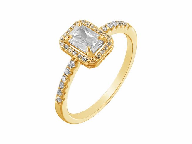 Eleganter Xenox Sterling Silber Ring in Gelbgold Vergoldung mit quadratischem Stein und funkelnden Zirkonia, Größe 54, Modell XS7069G54.