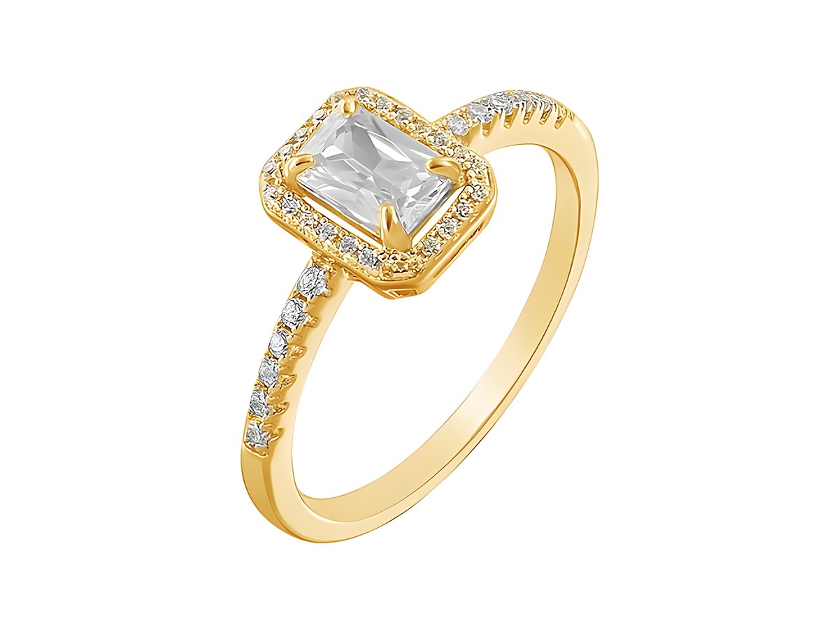 Eleganter Xenox Sterling Silber Ring in Gelbgold Vergoldung mit quadratischem Stein und funkelnden Zirkonia, Größe 54, Modell XS7069G54.