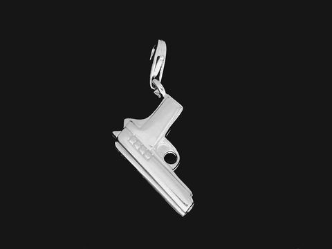 Pistole Anhänger aus 925 Sterling Silber rhodiniert, detailgetreu gestaltet, ideal als Schmuckstück für individueller Ausdruck, Hersteller Juwelier Harnisch.