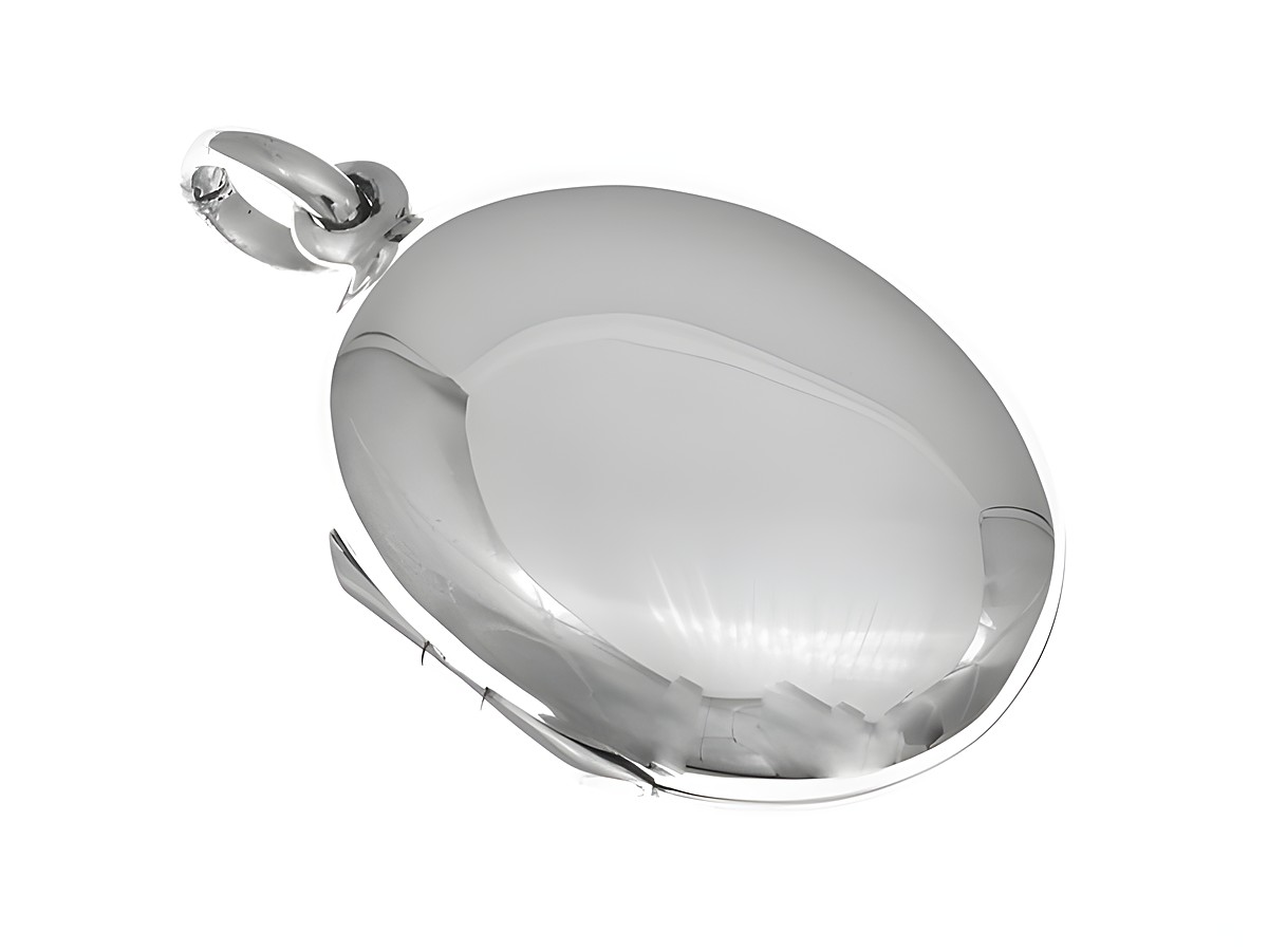 Medaillon oval aus Sterling Silber, poliert und elegant, hergestellt von Juwelier Harnisch. Ideal als Schmuckstück für besondere Anlässe.