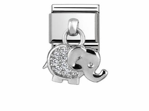 433180017-0 Classic Charms Elefant aus Silber mit Zirkonia, detaillierte Darstellung eines eleganten Elefanten mit funkelnden Steinen, ideal für charmante Armbänder oder Ketten.