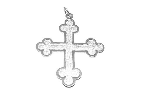 Ein schlicht designter, rhodinierter Kreuzanhänger aus 925 Sterling Silber mit einer Größe von 3,8 cm, hergestellt von Juwelier Harnisch.