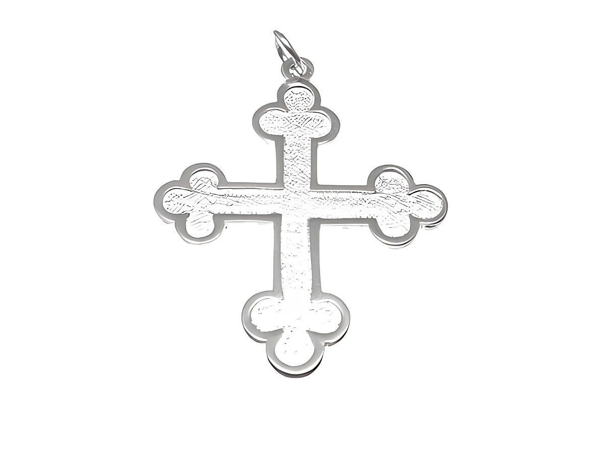 Ein schlicht designter, rhodinierter Kreuzanhänger aus 925 Sterling Silber mit einer Größe von 3,8 cm, hergestellt von Juwelier Harnisch.