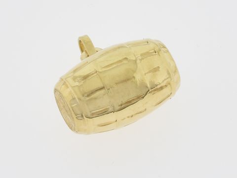 Wundervoller goldener Anhänger in Form eines Fasses aus 585 Gold, Hersteller Juwelier Harnisch, ideal als Schmuckstück für besondere Anlässe.