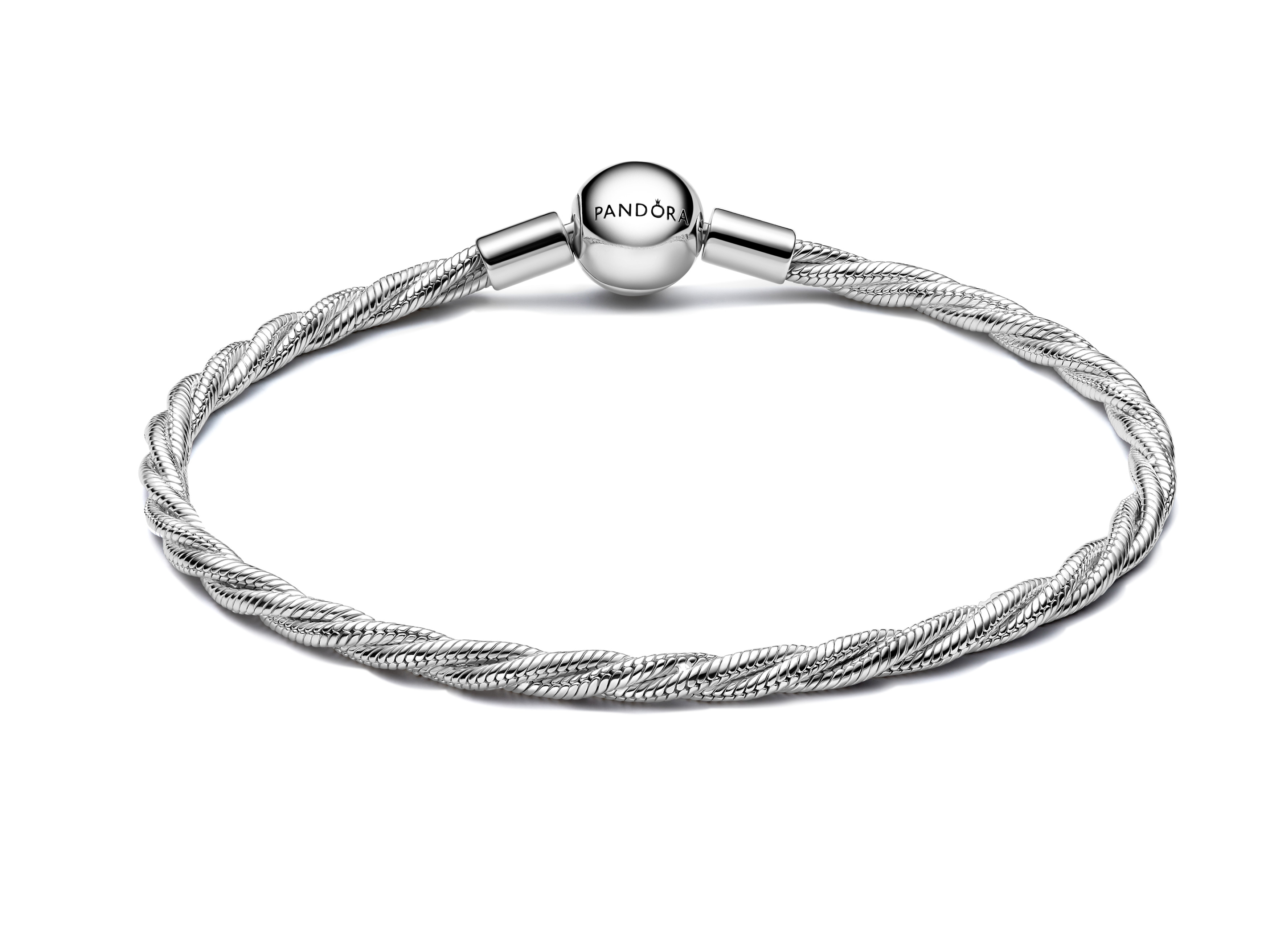Pandora 593757C00-16 Armband aus Sterling Silber mit gedrehter Schlangenkette und Kugelverschluss, 16 cm, elegantes Design für jeden Anlass.