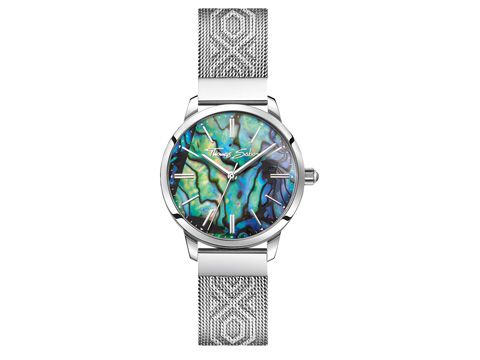 Damenuhr von Thomas Sabo mit buntem Ziffernblatt und elegantem Milanaisearmband, Modell WA0344-201-218-33 mm, zeitloses Design und exquisite Verarbeitung.