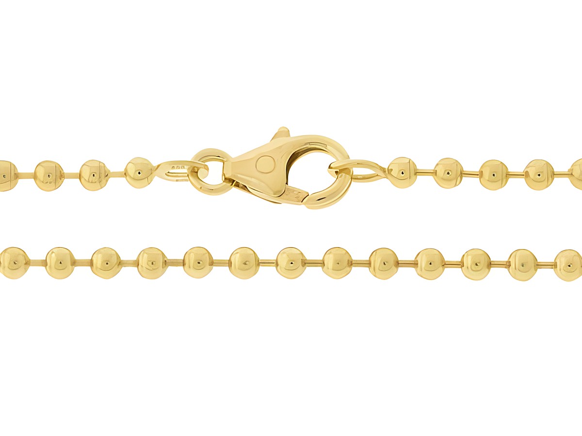 Kugelkette 585 Gold mit einer Länge von 42 cm und einer Breite von 2,5 x 2,5 mm, ausgestattet mit einem Karabiner, vom Hersteller Juwelier Harnisch.