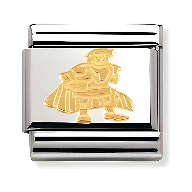 Charm für Armband aus Edelstahl mit goldenem Rittermotiv, Hersteller Nomination, Design Märchen Gold. Ideal für individuelle Schmuckkombinationen.