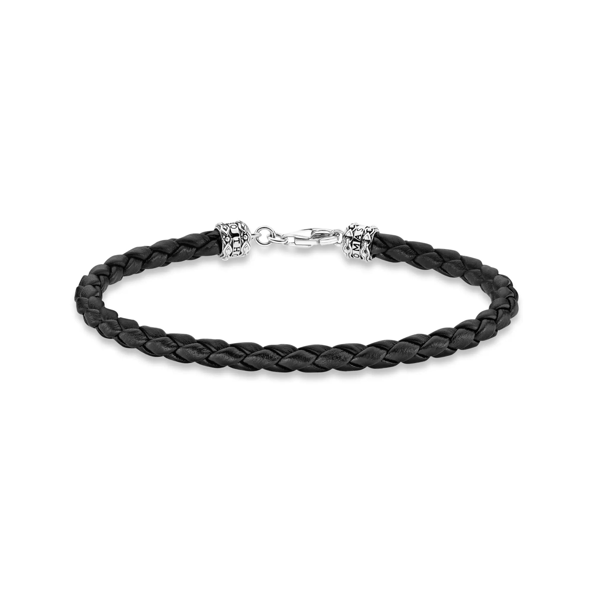 Thomas Sabo Armband - Kordel - Sterling Silber - geschw. + Leder schwarz 17 cm