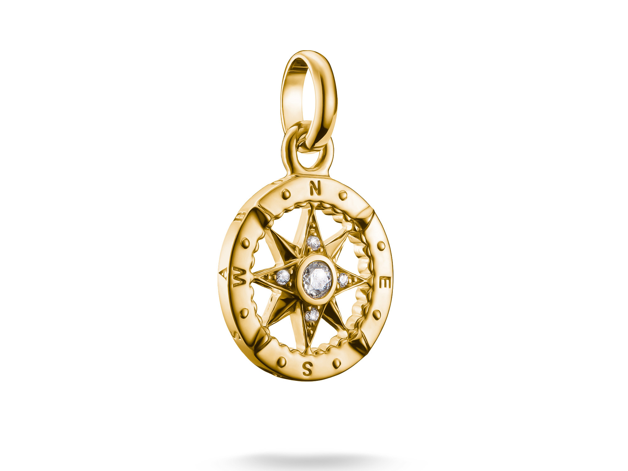 Charm von Thomas Sabo aus Silber und vergoldetem Material in Form eines Kompasses mit einem Zirkonia in der Mitte, ideal für den Charm Club CONNECT.