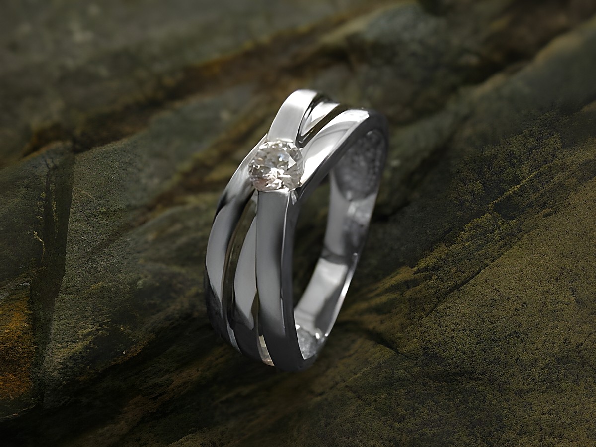 Silberring rhodiniert matt und poliert mit Zirkonia Größe 54, Hersteller Juwelier Harnisch, bis Größe 54 / 17,2, elegant verarbeitet mit geschwungenem Design und funkelndem Stein.