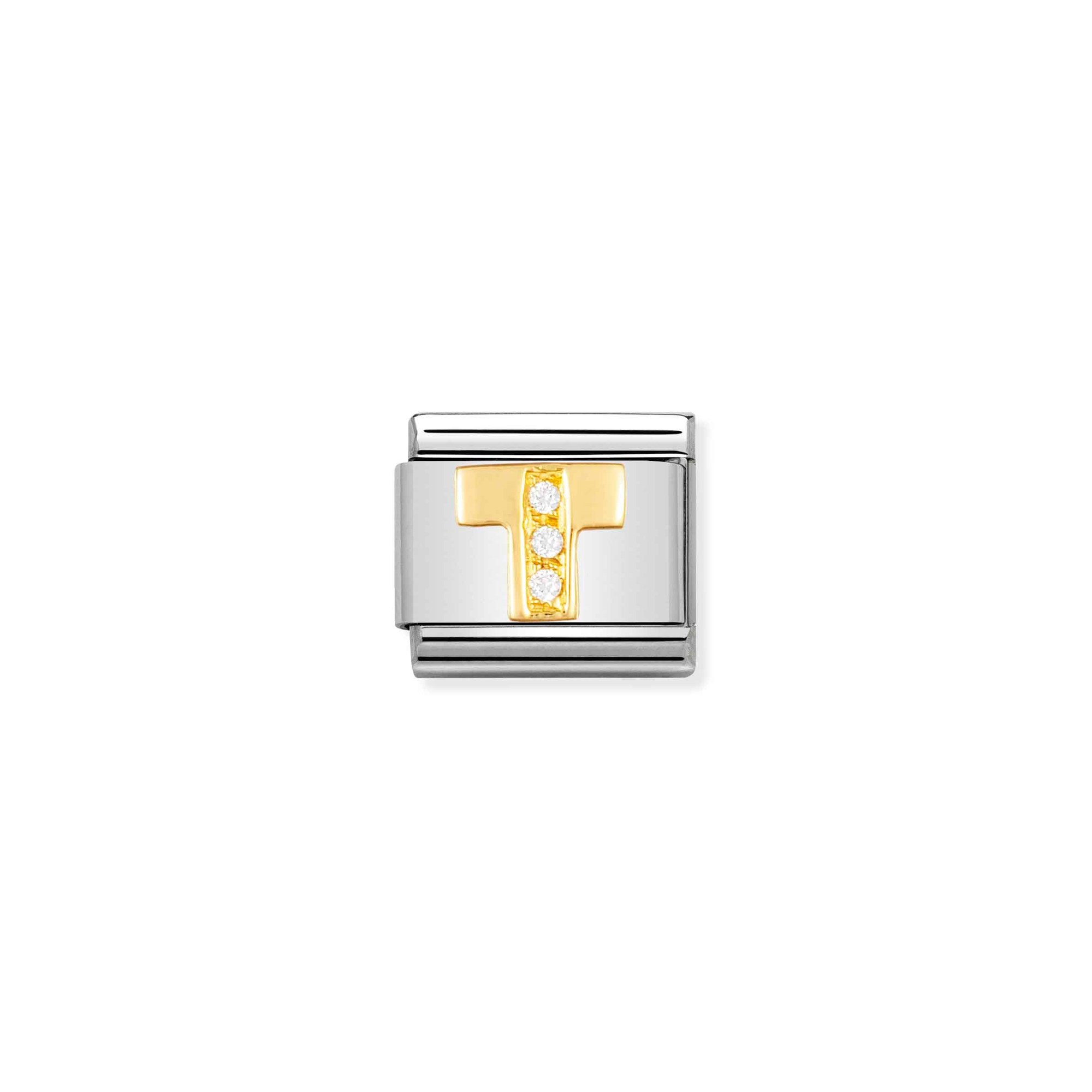 Nomination Composable Classic Charm Buchstabe T - Edelstahl, Gold 750 Gelbgold, Zirkonia
